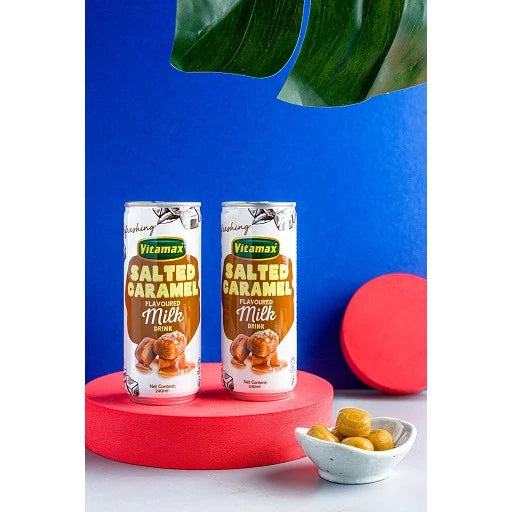 Vitamax Ready to Drink (in 4 cans) Melon Juice & Salted Caramel Milk Drink Low Fat No Cholesterol Halal