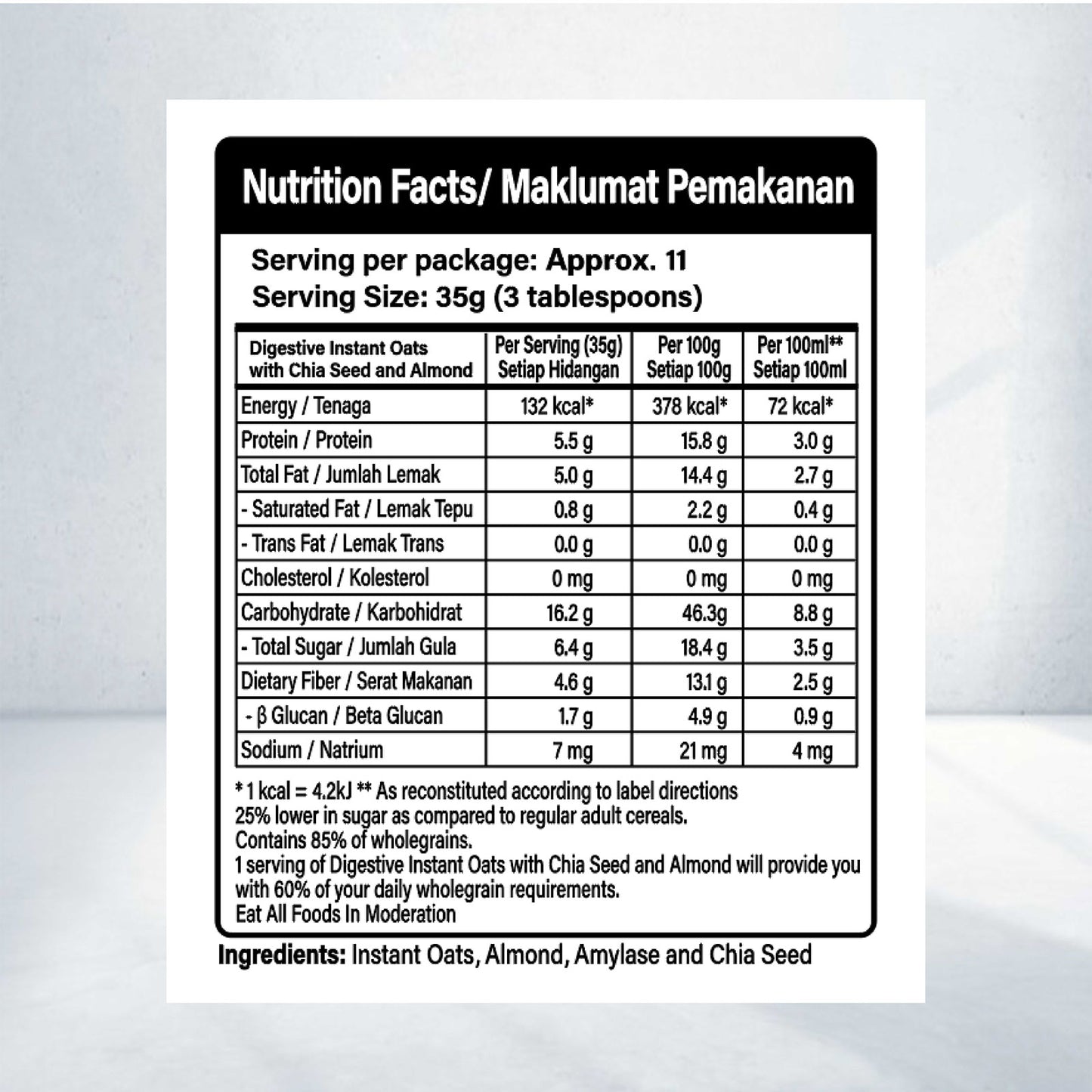 Digestive Instant Oats with Chia Seed and Almond 400g