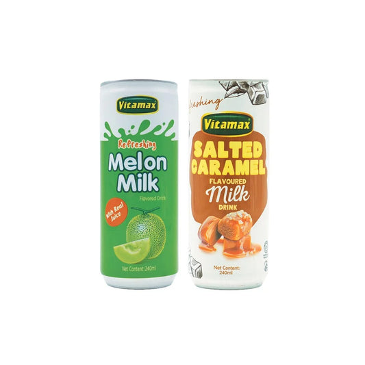 Vitamax Ready to Drink (in 4 cans) Melon Juice & Salted Caramel Milk Drink Low Fat No Cholesterol Halal